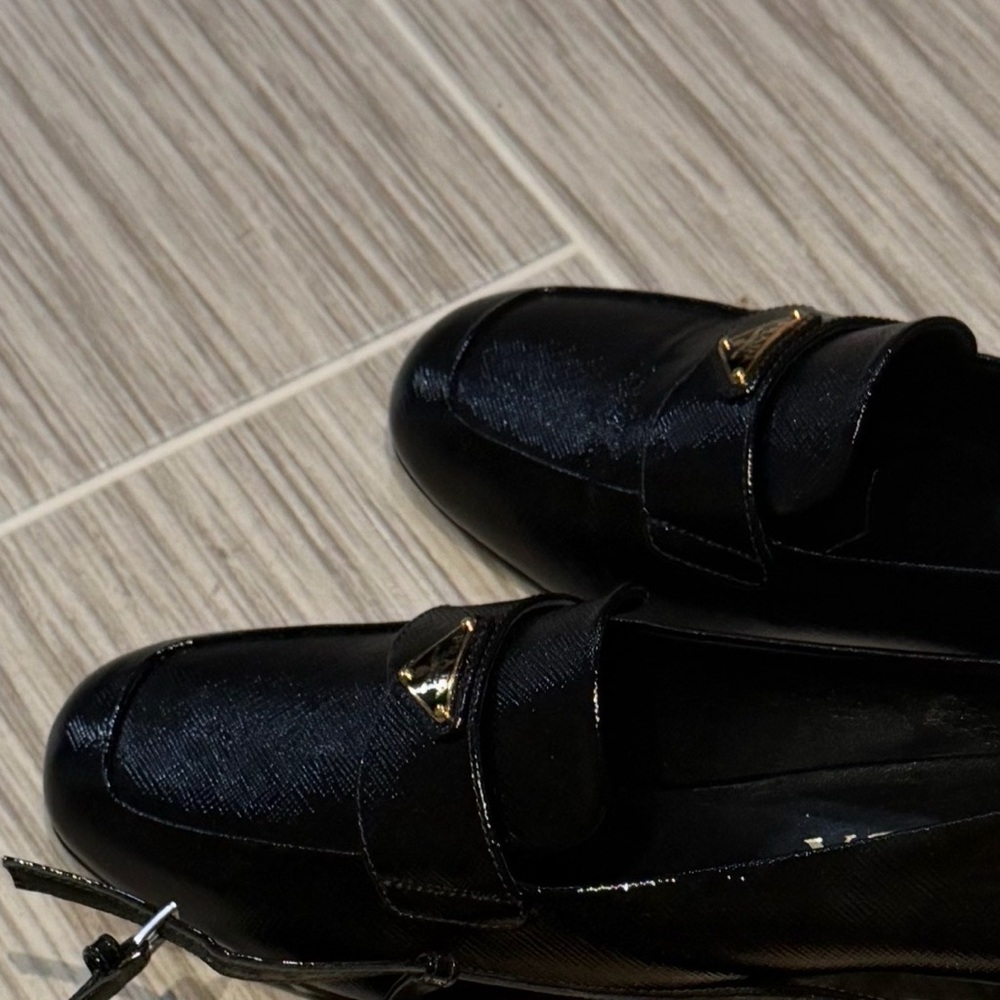Prada Black Leather Loafers with Gold Accent - Picture 6 of 8